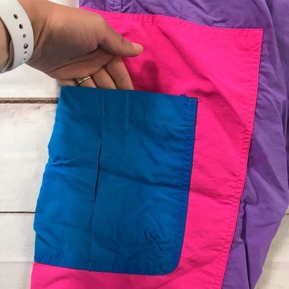 Alab Women Large Colorful Pink Purple Nylon Track Colorblock Pants - Picture 10 of 13